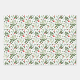 Christmas foliage trellis and bows in red & green ラッピングペーパーシート