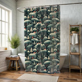 Christmas Folk Art Black Shower Curtain シャワーカーテン