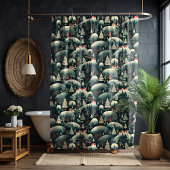 Christmas Folk Art Black Shower Curtain シャワーカーテン