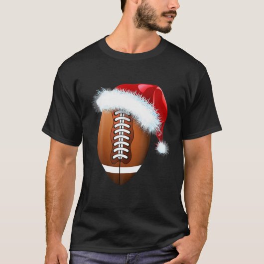 Christmas Football Ball Santa Hat Funny Sport Xmas Tシャツ (正面)