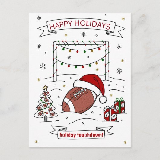 Christmas football Ball Santa Hat Greeting Cards シーズンポストカード (正面)