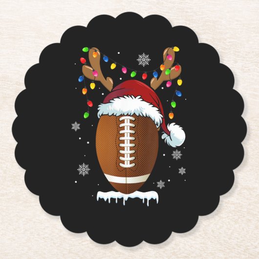 Christmas Football Ball Santa Lights Funny Boys Me ペーパーコースター (正面)