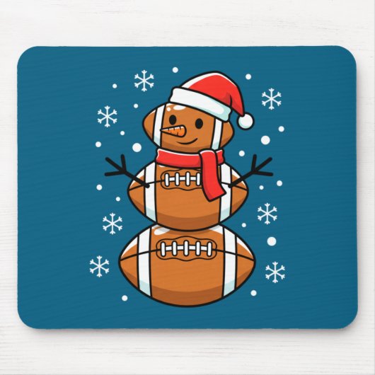 Christmas Football Snowman Santa Hat Funny Xmas Fo マウスパッド (正面)