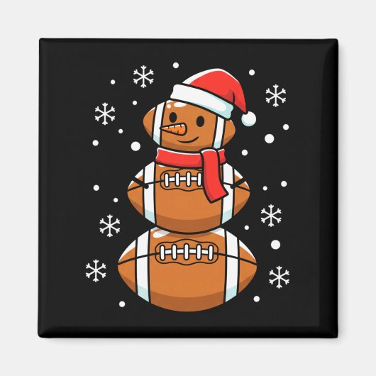 Christmas Football Snowman Santa Hat Funny Xmas Fo マグネット (正面)