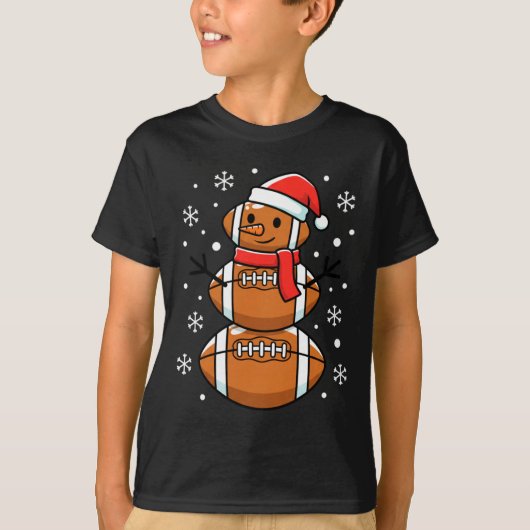 Christmas Football Snowman Santa Hat Funny Xmas Fo Tシャツ (正面)