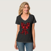 Christmas for Girls Holiday Plaid Bow for Women Tシャツ (正面フル)