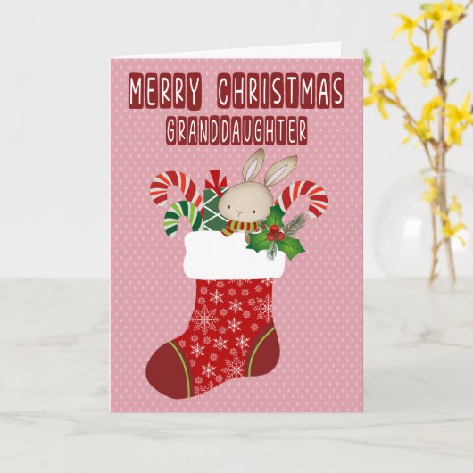 Christmas for Granddaughter Stocking with Bunny カード (黄色い花)