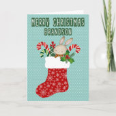 Christmas for Grandson Stocking with Bunny カード (正面)