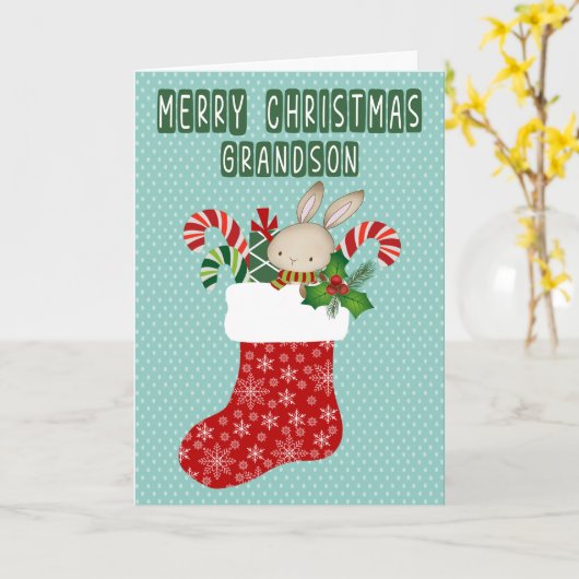 Christmas for Grandson Stocking with Bunny カード (黄色い花)