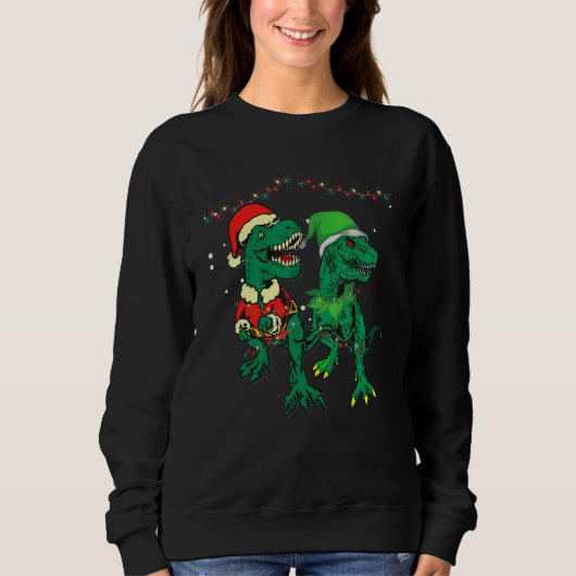 Christmas for men women kids Santa ELF Dinosaur スウェットシャツ (正面)