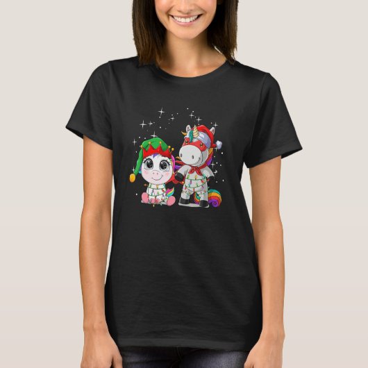 Christmas for men women kids Santa ELF Unicorn Tシャツ (正面)