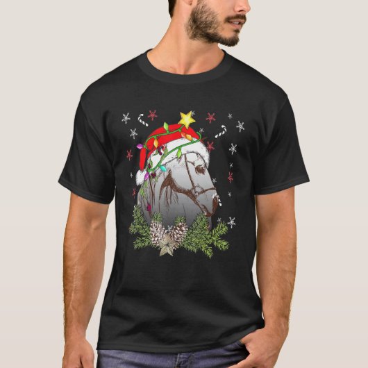 Christmas for men women kids Santa Horse Tシャツ (正面)