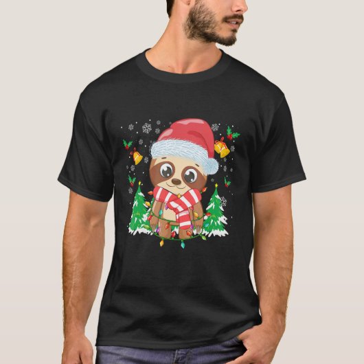 Christmas for men women kids Santa sloth 1 Tシャツ (正面)