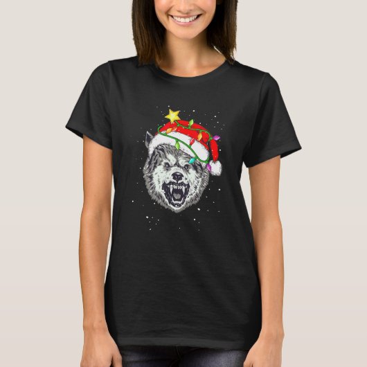 Christmas for men women kids Santa Wolf Tシャツ (正面)