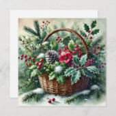 Christmas Forest Nature Berries Basket  シーズンカード (正面/裏面)