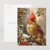 Christmas Forest with Holly Berry, Bird, Winter シーズンポストカード (正面/裏面)