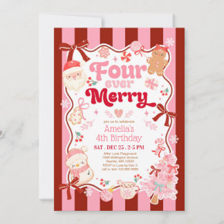 Christmas Four Ever Merry 4th Birthday Invitation 招待状
