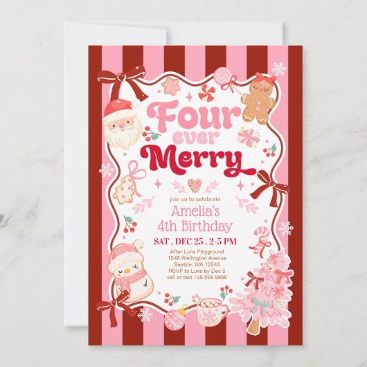 Christmas Four Ever Merry 4th Birthday Invitation 招待状 (正面)