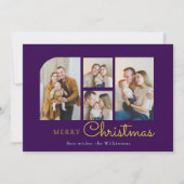 Christmas four photo purple gold christmas  シーズンカード (正面)