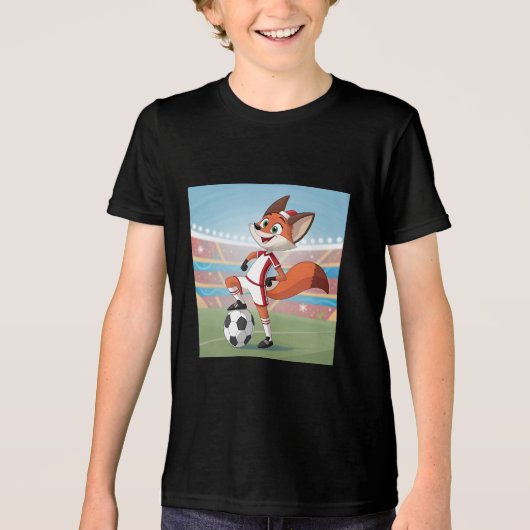 Christmas Fox Playing Football トライブレンドＴシャツ (正面)