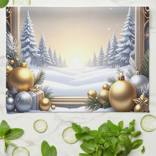 Christmas Frame Holiday Kitchen Towel キッチンタオル (折り畳み)
