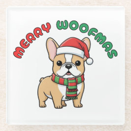Christmas French Bulldog Coaster: Merry Woofmas ガラスコースター