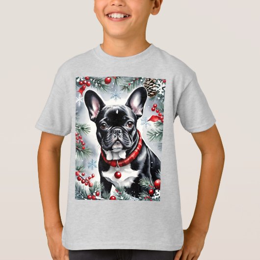 Christmas French Bulldog in the Snow Tシャツ (正面)