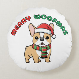 Christmas French Bulldog: Merry Woofmas ラウンドクッション