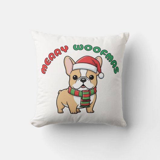 Christmas French Bulldog Pillow: Merry Woofmas クッション (正面)