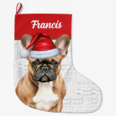 Christmas French Bulldog with Name Woof Background ラージクリスマスストッキング (正面)