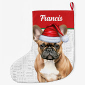 Christmas French Bulldog with Name Woof Background ラージクリスマスストッキング (裏面)