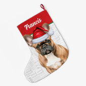 Christmas French Bulldog with Name Woof Background ラージクリスマスストッキング (裏面 (吊り時))