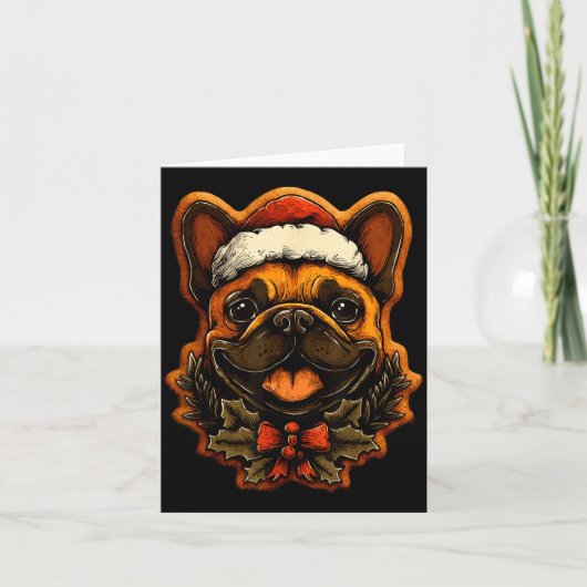 Christmas French Bulldog With Santa Hat Gingerbrea カード (正面)