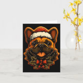 Christmas French Bulldog With Santa Hat Gingerbrea カード (黄色い花)