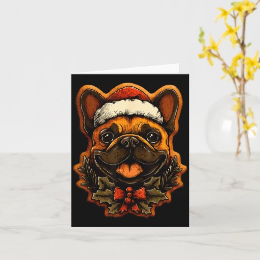 Christmas French Bulldog With Santa Hat Gingerbrea カード (黄色い花)