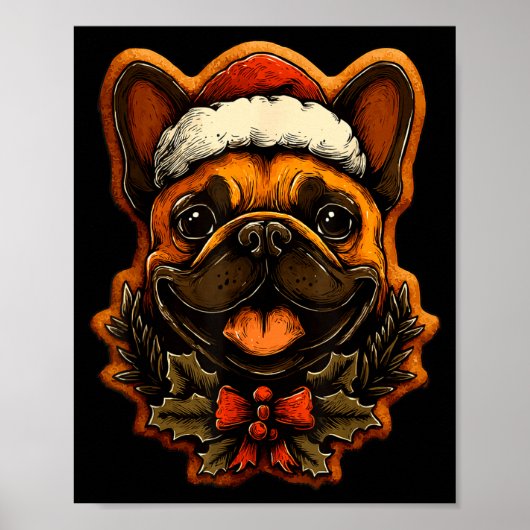 Christmas French Bulldog With Santa Hat Gingerbrea ポスター (正面)