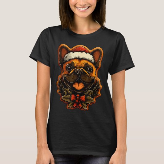 Christmas French Bulldog With Santa Hat Gingerbrea Tシャツ (正面)