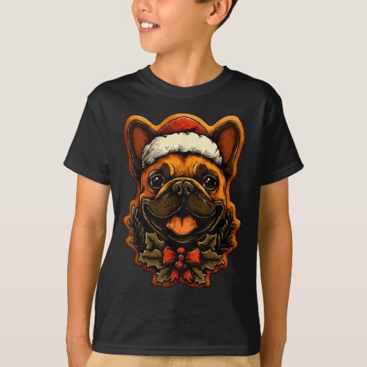 Christmas French Bulldog With Santa Hat Gingerbrea Tシャツ (正面)