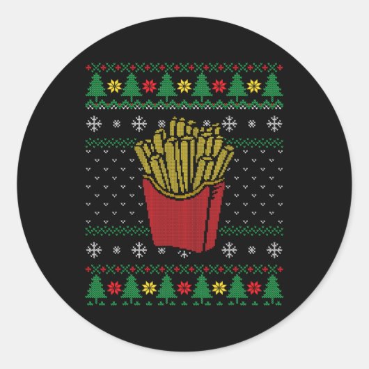 Christmas French Fries Ugly Sweater  ラウンドシール (正面)