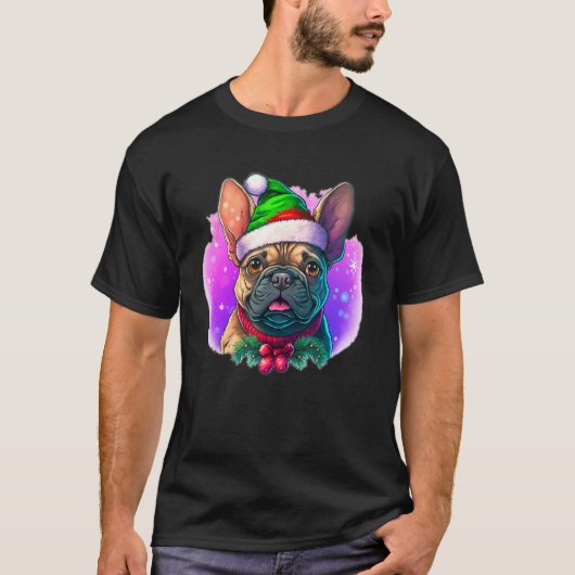 Christmas Frenchie Dog with Purple (C) Tシャツ (正面)