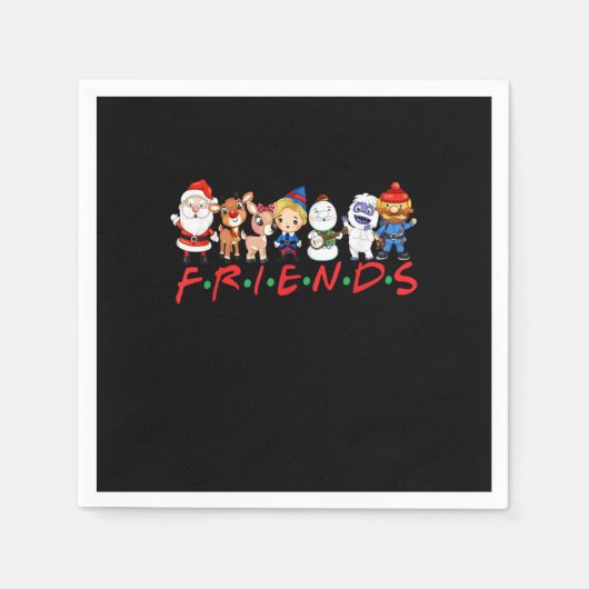 Christmas Friends Santa Rudolph Snowman Family Xma スタンダードカクテルナプキン (正面)