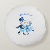 Christmas Frost Romance - Snowy Magic Vintage ラウンドクッション (裏面)