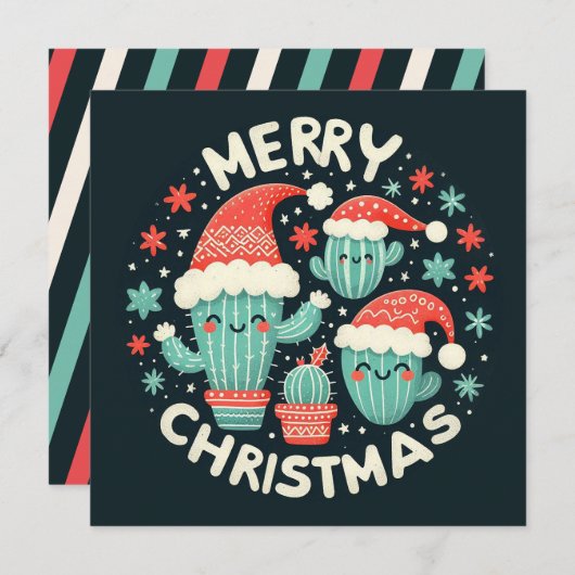 Christmas Fun Potted Santa Cactus Plants シーズンカード (正面/裏面)