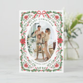Christmas Funky Whimsical Red Bow Wreath 2 Photo シーズンカード (スタンド正面)
