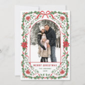 Christmas Funky Whimsical Red Bow Wreath 2 Photo シーズンカード (正面)
