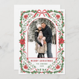 Christmas Funky Whimsical Red Bow Wreath 2 Photo シーズンカード