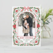 Christmas Funky Whimsical Red Bow Wreath 2 Photo シーズンカード (スタンド正面)