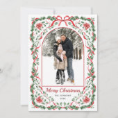 Christmas Funky Whimsical Red Bow Wreath 2 Photo シーズンカード (正面)