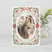 Christmas Funky Whimsical Red Bow Wreath 2 Photo シーズンカード (スタンド正面)