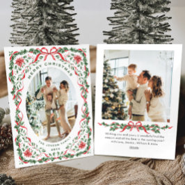 Christmas Funky Whimsical Red Bow Wreath 2 Photo シーズンカード